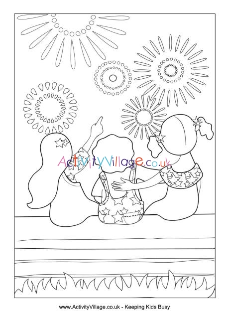 Fourth of July fireworks colouring page 2