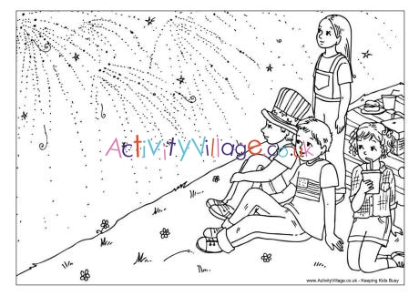 Fourth of July fireworks colouring page