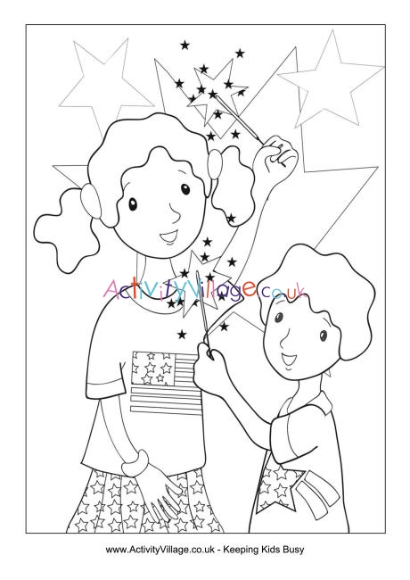 Fourth of July sparklers colouring page