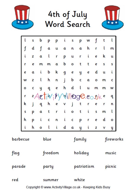 4th of July word search