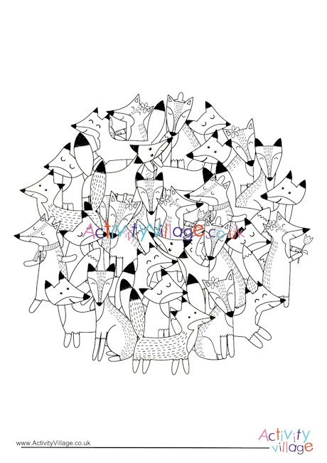 Foxes circle colouring page