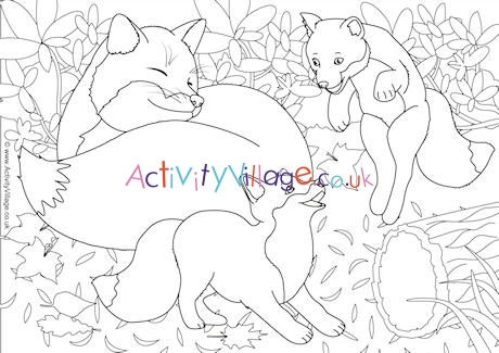 Foxes Scene Colouring Page