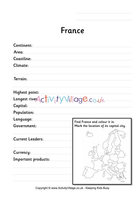 France Fact Worksheet