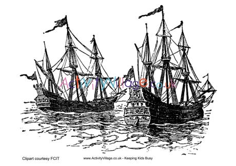 Francis Drake ships colouring page