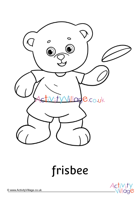 Frisbee teddy bear colouring page