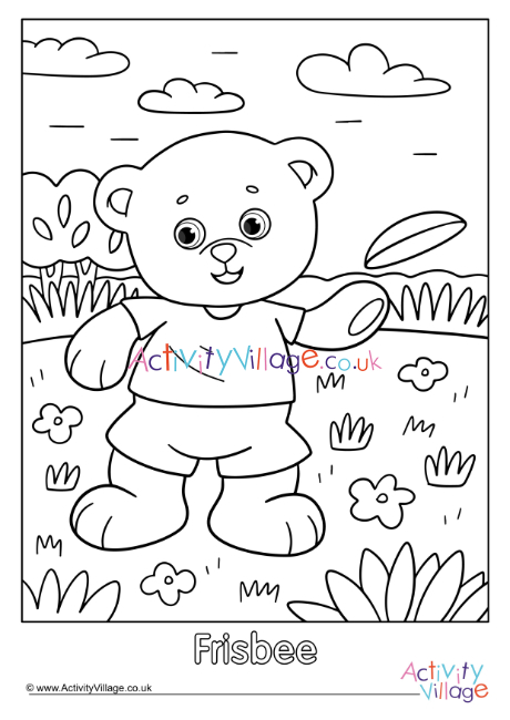 Frisbee Teddy Bear Colouring Page 2