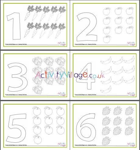 Fruit and vegetable counting playdough mats