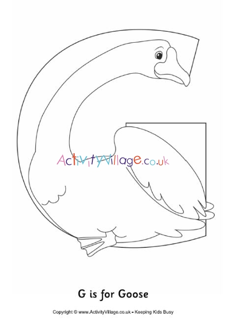 G is for goose colouring page