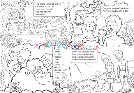 Garden of Eden colouring pages - captioned