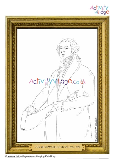 George Washington framed portrait colouring page