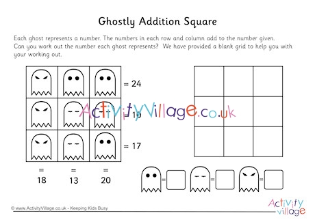 Ghost Addition Square Worksheet 2