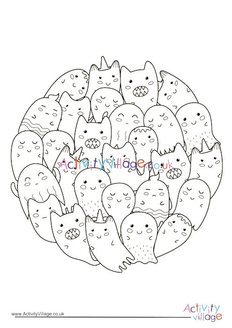 Ghosts Circle Colouring Page