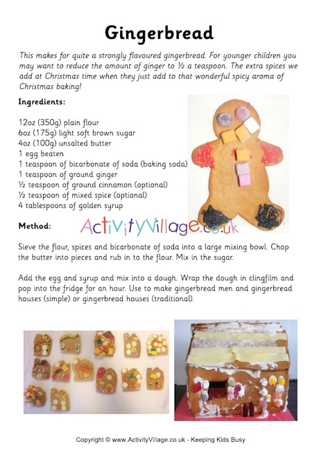 Gingerbread recipe printable