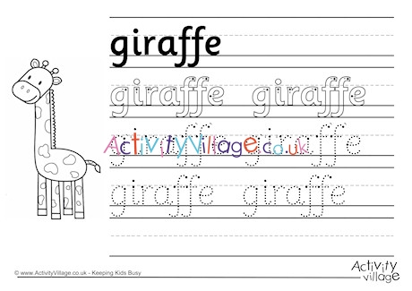 Giraffe Handwriting Worksheet