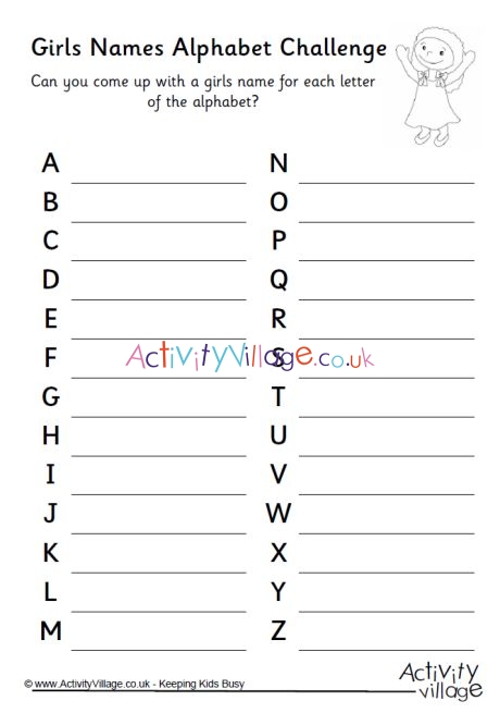 Girls names alphabet challenge