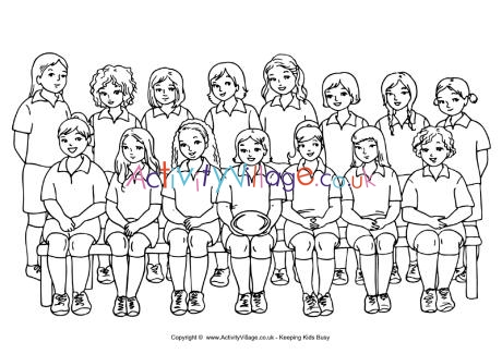 Girls rugby team colouring page