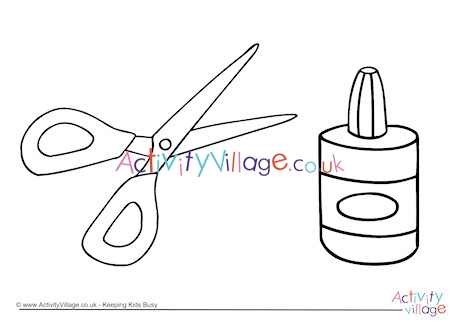 Glue And Scissors Colouring Page