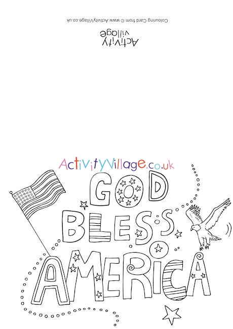 God Bless America colouring card