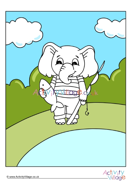 Gone Fishing Elephant Colour Pop Colouring Page