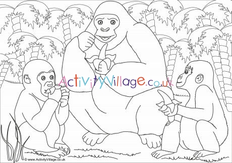 Gorillas Scene Colouring Page