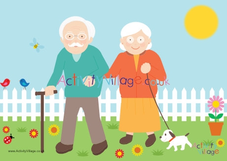 Grandparents in the garden poster