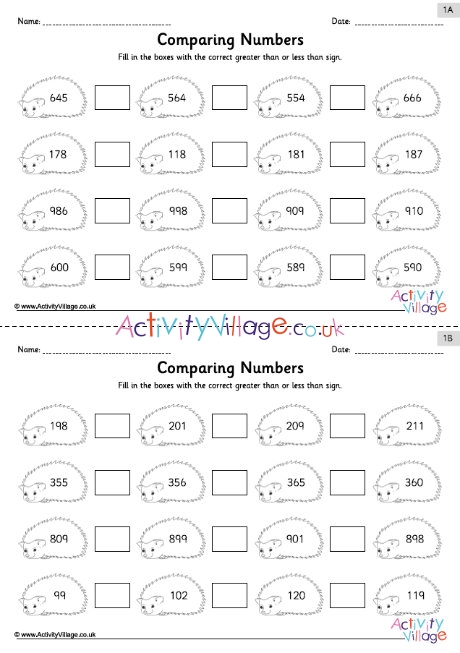 Greater than less than worksheets set 1