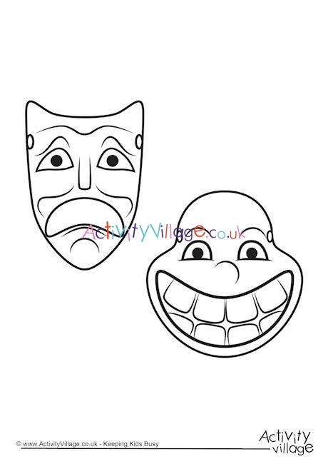 Greek Theatre Masks Colouring Page