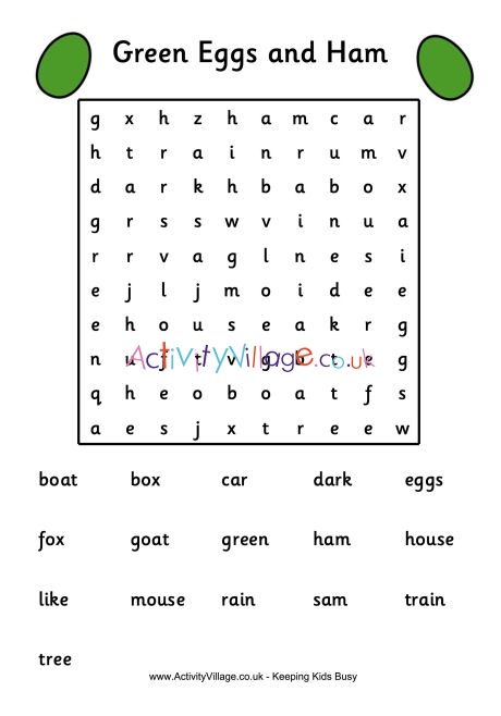 Green Eggs and Ham Word Search