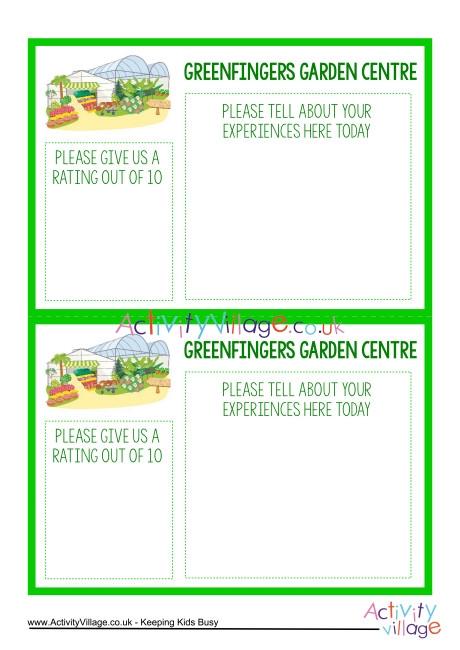 Greenfingers Garden Centre customer satisfaction forms