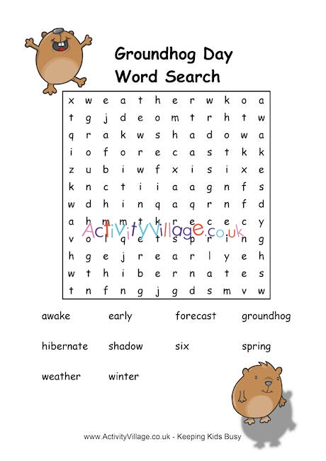 Groundhog Day wordsearch