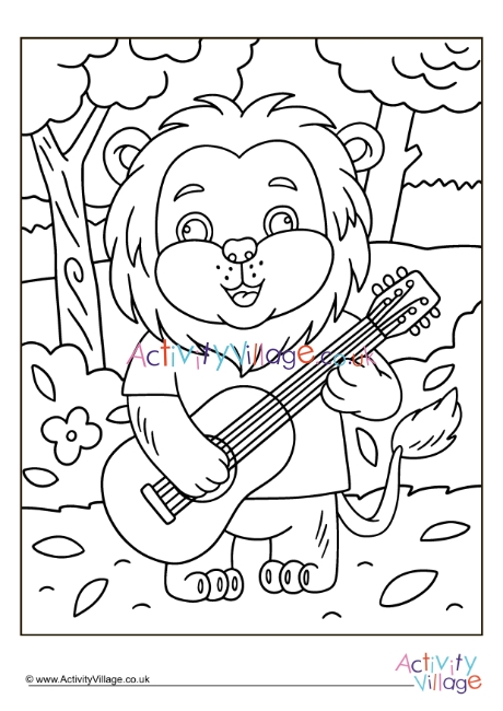 Guitar lion colouring page 2