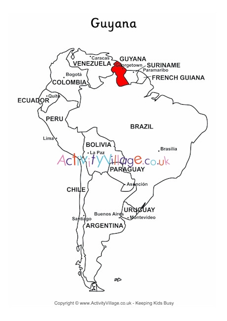 Guyana on map of South America