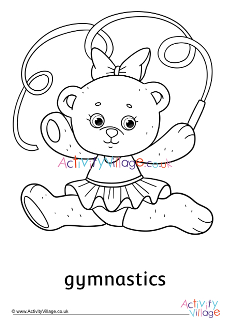 Gymnastics teddy bear colouring page