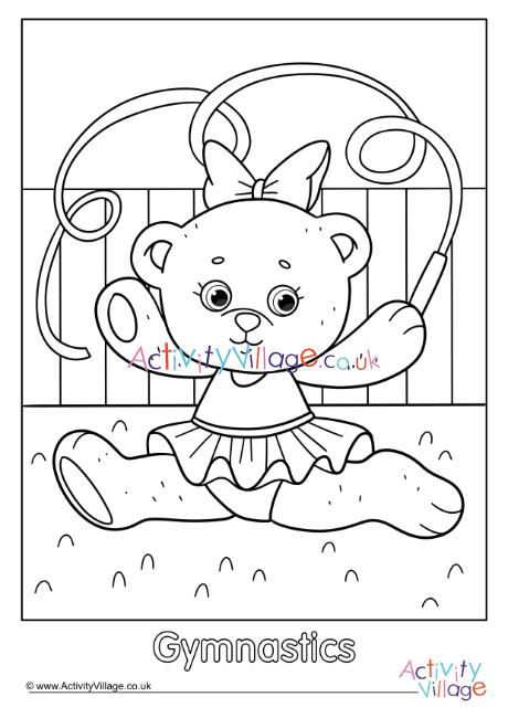 Gymnastics Teddy Bear Colouring Page 2