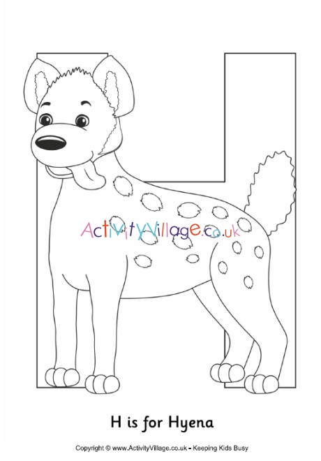 H is for hyena colouring page