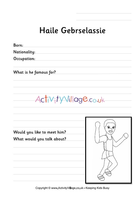 Haile Gebrselassie worksheet 
