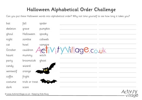 Halloween alphabetical order challenge 2