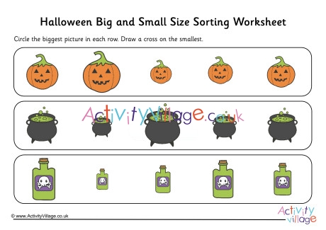 Halloween Big And Small Size Sorting Worksheet