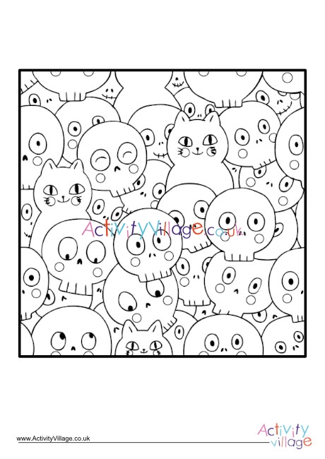 Halloween cats design colouring page