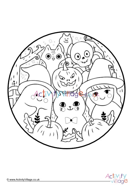 Halloween circle colouring page