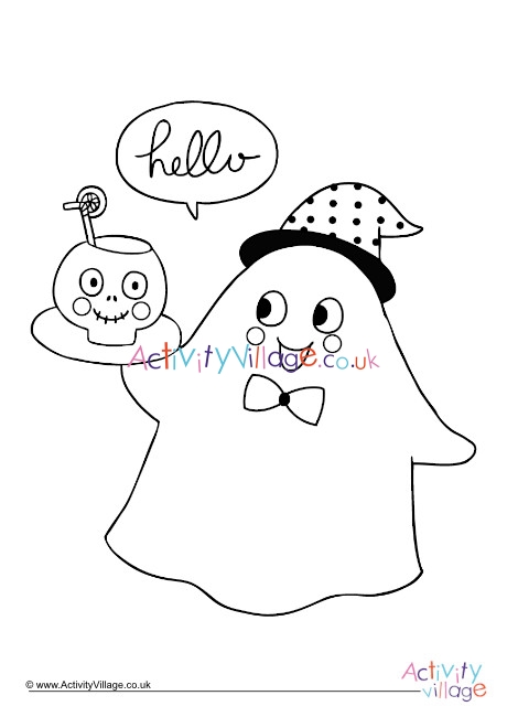 Halloween ghost waiter colouring page