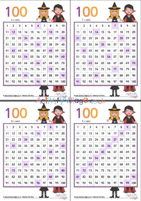 Halloween hundred square times table pack