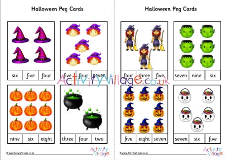 Halloween number word peg cards