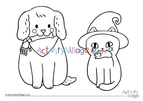 Halloween pets colouring page