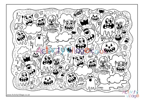 Halloween scene colouring page