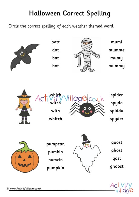 Halloween Spelling Corrections Worksheet