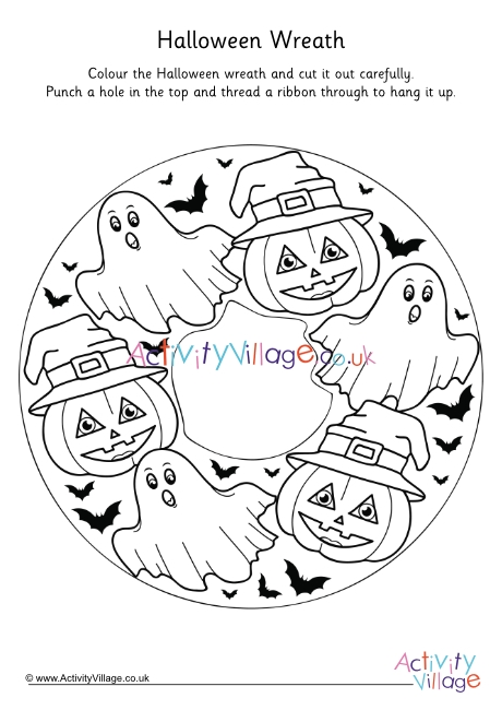 Halloween wreath colouring page