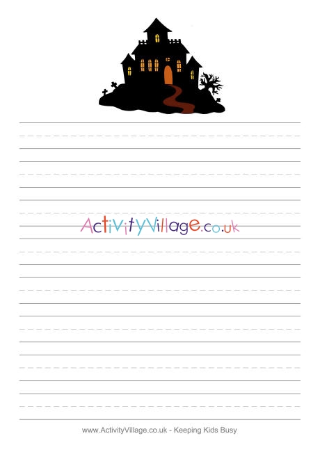 Halloween writing paper - haunted house