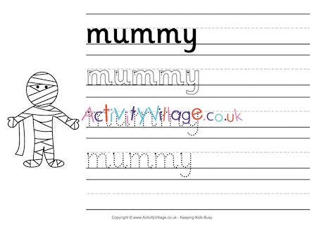 Mummy Halloween Handwriting Worksheet
