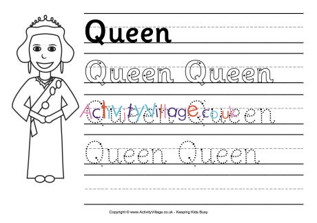 Queen handwriting worksheet